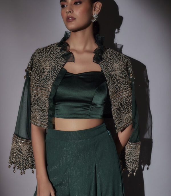 JUNE HEAVY EMBELLISHED SHORT JACKET WITH FRILL AND SHARARA - Image 4