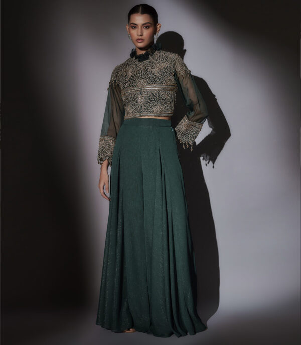JUNE HEAVY EMBELLISHED SHORT JACKET WITH FRILL AND SHARARA