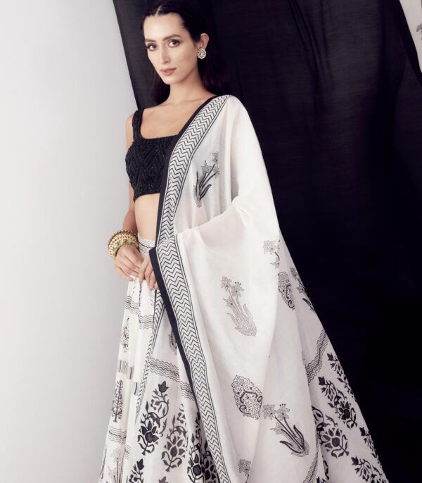 Black & White Block Printed Lehenga - Image 3