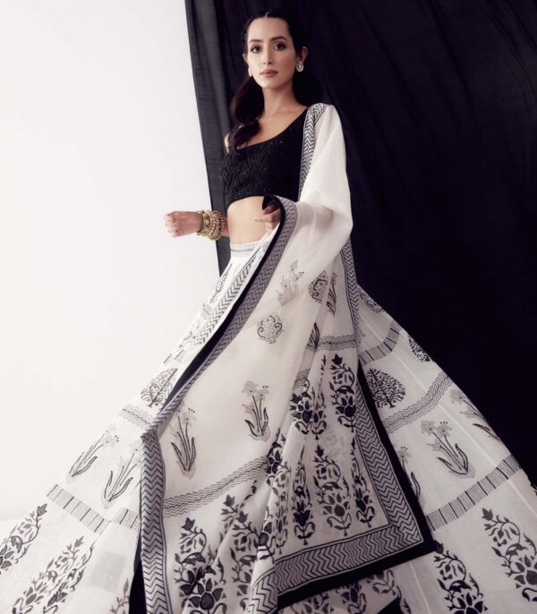Black & White Block Printed Lehenga - Image 2