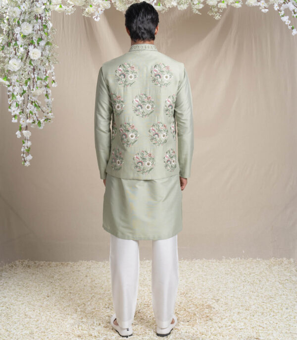Olive Bundi Kurta Set With Floral Motifs - Image 2