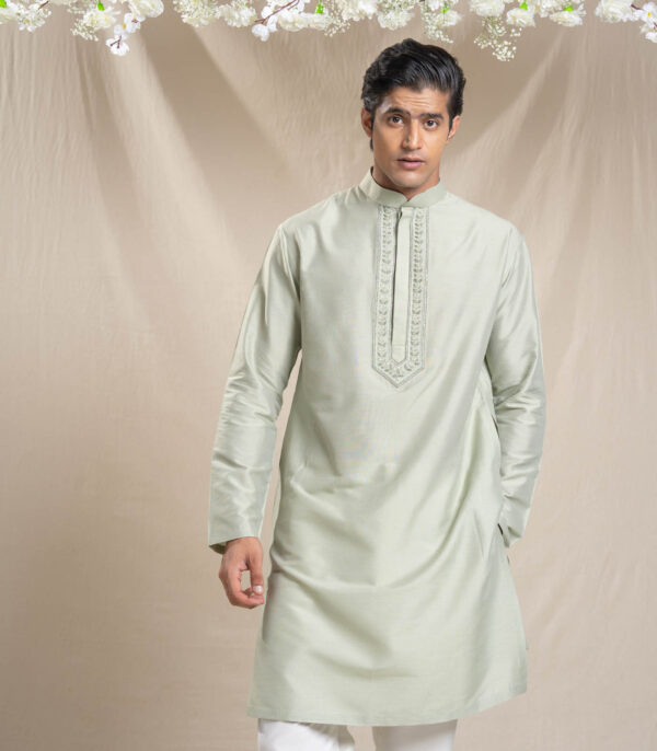 Olive Bundi Kurta Set With All Over Floral Motifs - Image 2