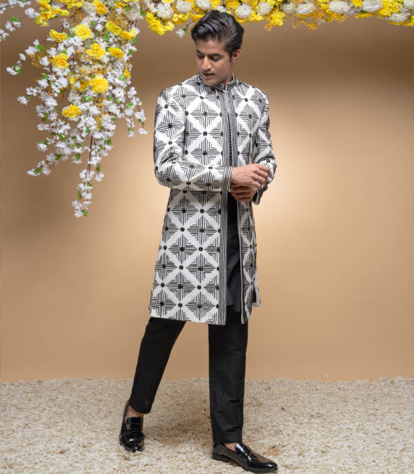 Ivory And Black Indo Western Jacket Set With Kurta Set - Image 3