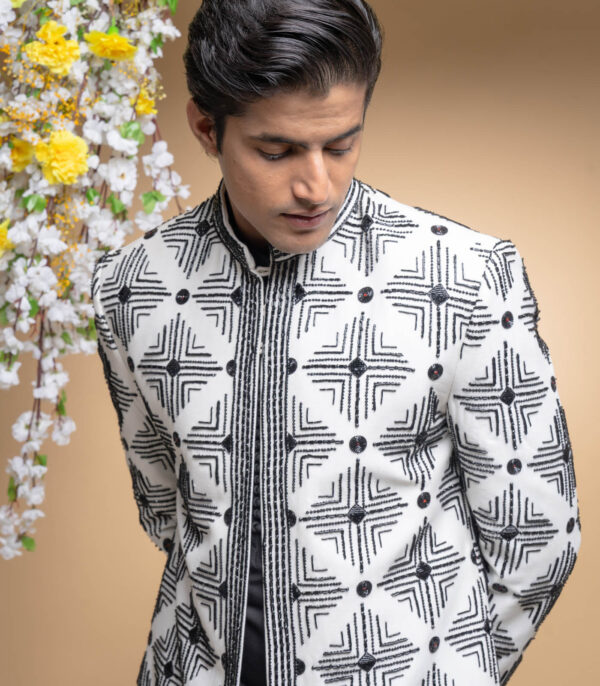 Ivory And Black Indo Western Jacket Set With Kurta Set - Image 4