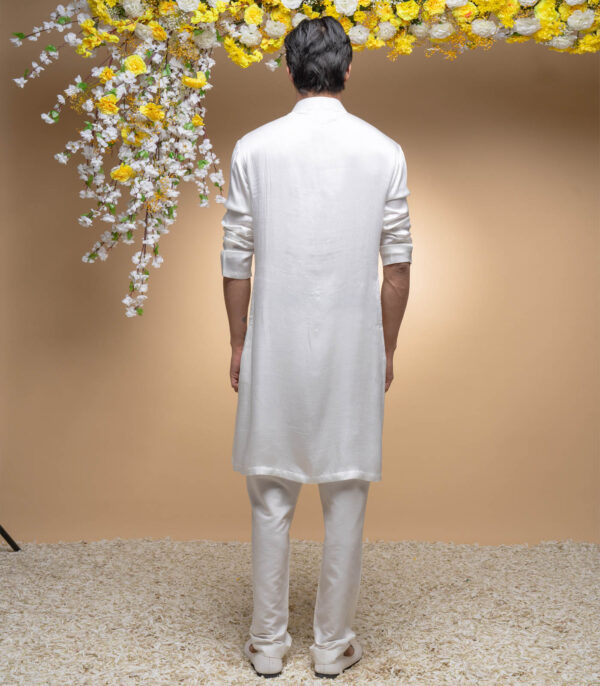 Ivory Kurta Set With Embroidery On Organza Yoke - Image 2
