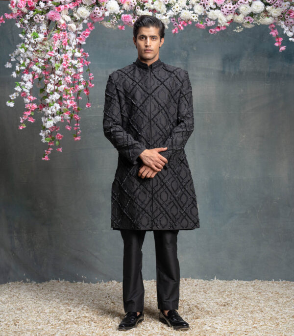 Black Indo Western Jacket Set With Kurta Set