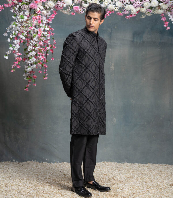 Black Indo Western Jacket Set With Kurta Set - Image 2