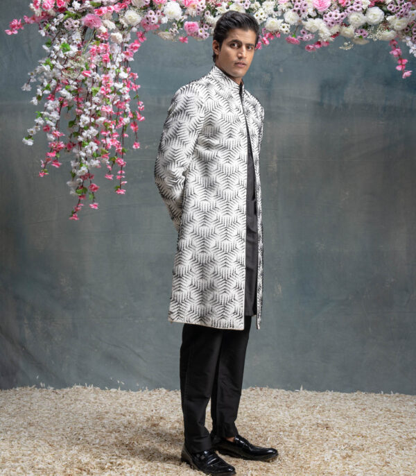 Ivory And Black 3D  Embroidered Jacket With Kurta Set - Image 2