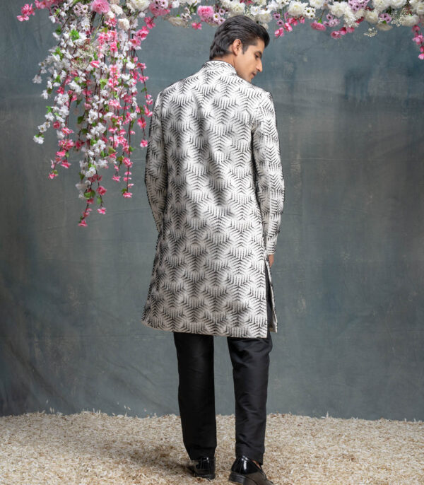 Ivory And Black 3D  Embroidered Jacket With Kurta Set - Image 3