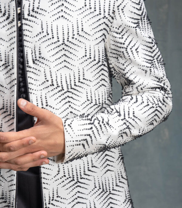 Ivory And Black 3D  Embroidered Jacket With Kurta Set - Image 4