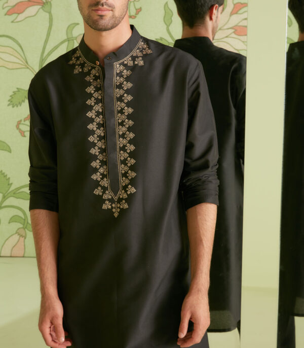 Black Bundi Kurta Set - Image 2