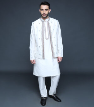 Ivory Embroidered Bundi Kurta Set