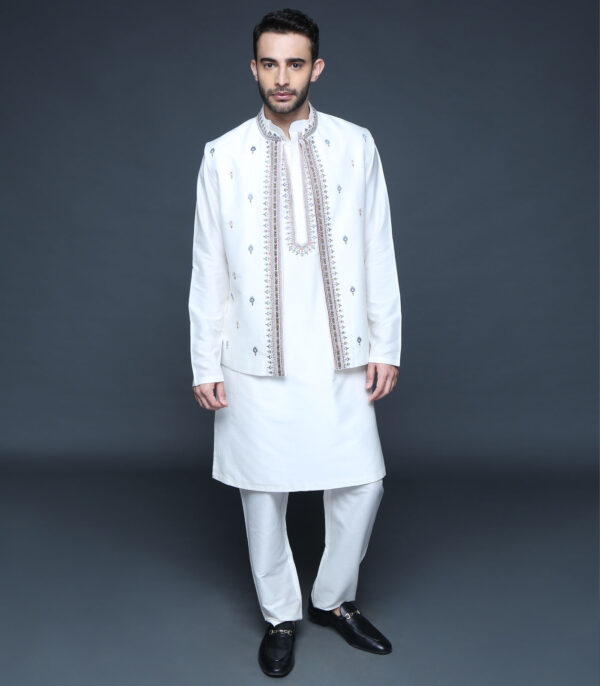 Ivory Embroidered Bundi Kurta Set
