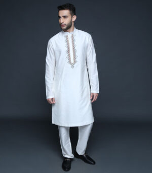 Ivory Geometric Embroidery Kurta Set