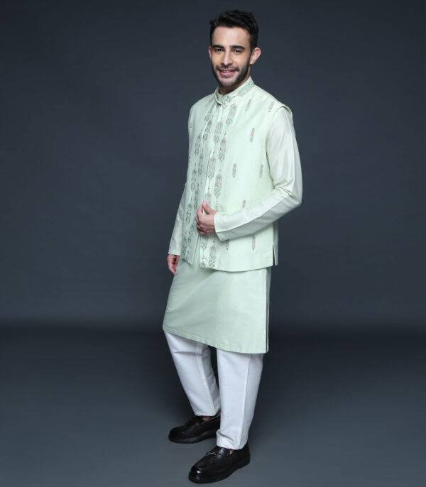 Mint Green Bundi Kurta Set - Image 5
