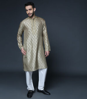 Military Green Zari Kurta Set