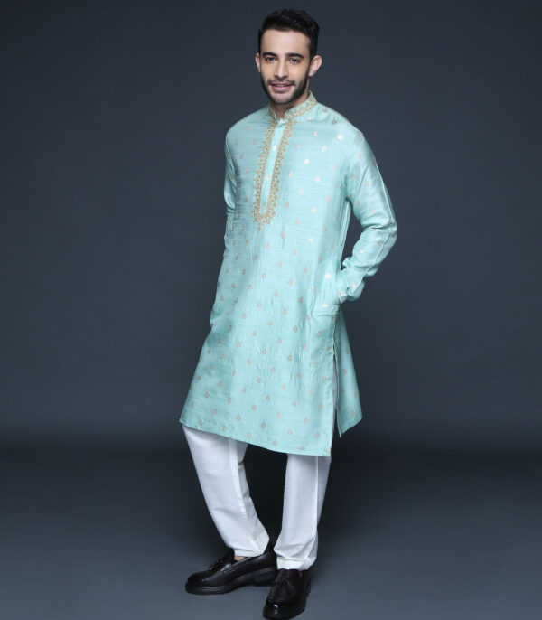 Sea Green Zari Kurta Set - Image 2