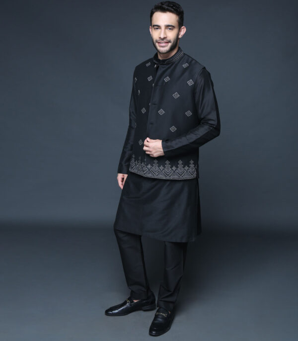 Black Bundi Kurta Set - Image 3