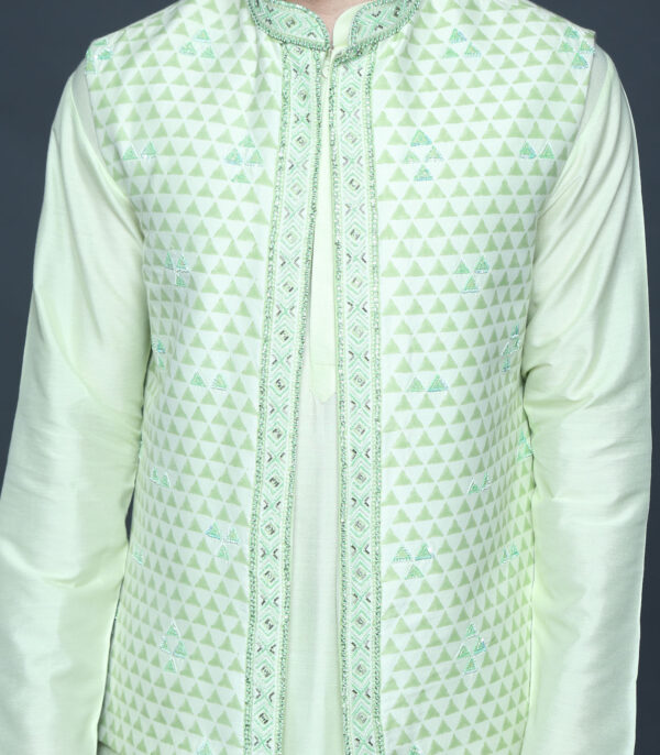 Charcoal Grey Hand Block Print Bundi Jacket Kurta Set - Image 3