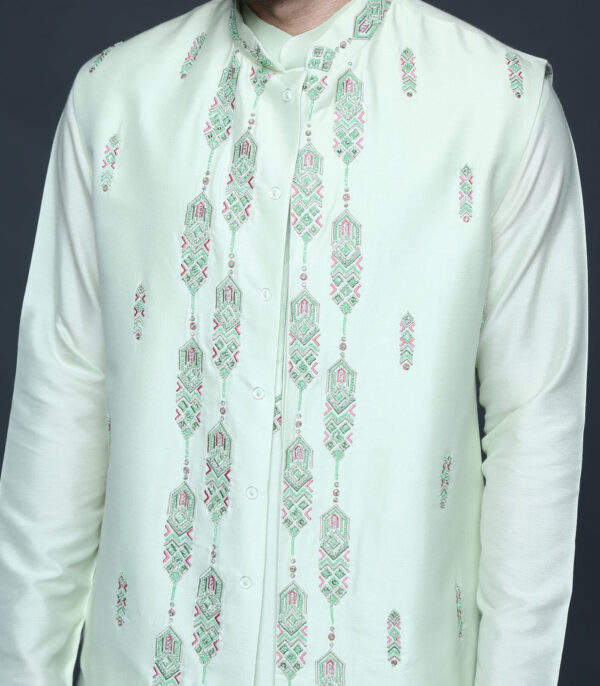 Mint Green Bundi Kurta Set - Image 2