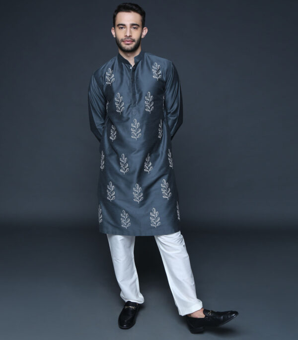 Charcoal Grey Kurta Set - Image 3