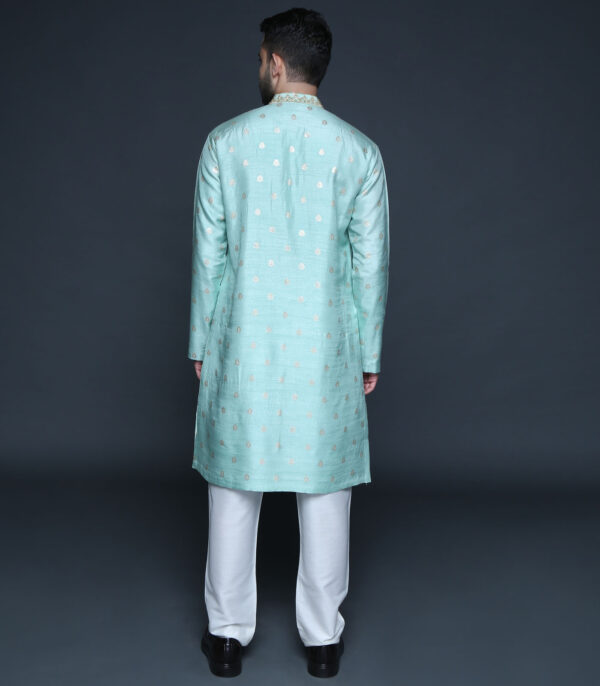 Sea Green Zari Kurta Set - Image 4