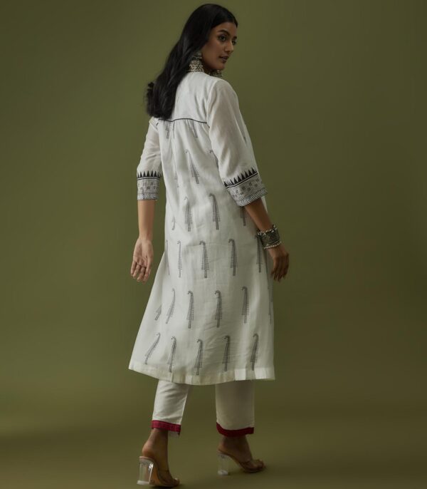 Hand Block Printed Overlap Yoke and Embroidered Kurta Set - Image 4