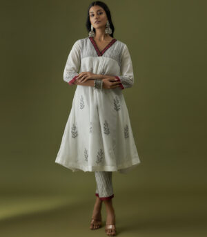 Ivory Hand Block Printed Kurta Set