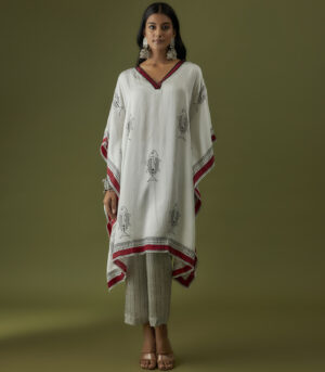 Ivory Contemporary Hand Block Printed Kaftan Set