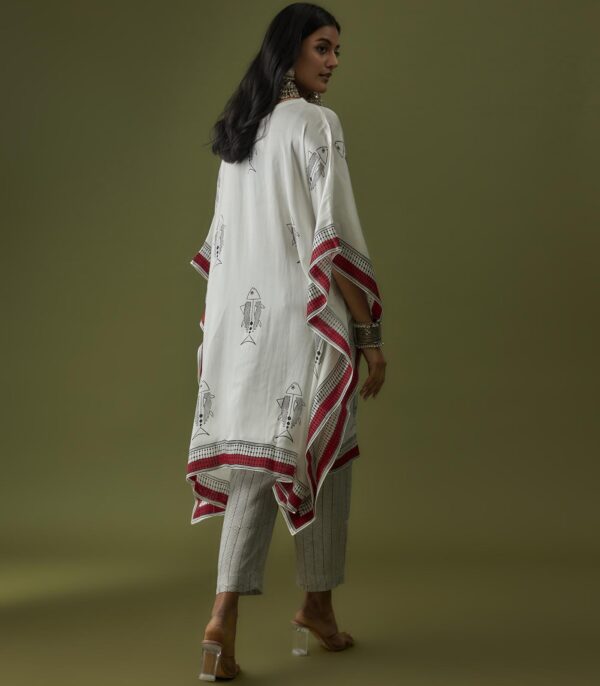 Ivory Contemporary Hand Block Printed Kaftan Set - Image 5