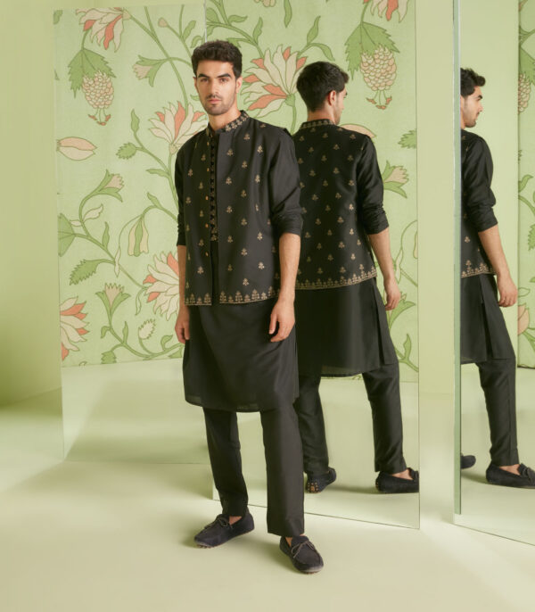 Black Bundi Kurta Set - Image 3