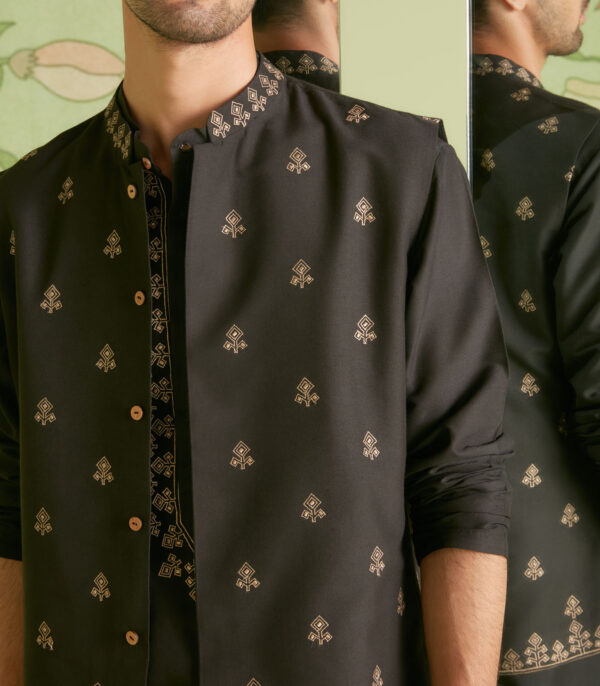 Black Bundi Kurta Set - Image 4