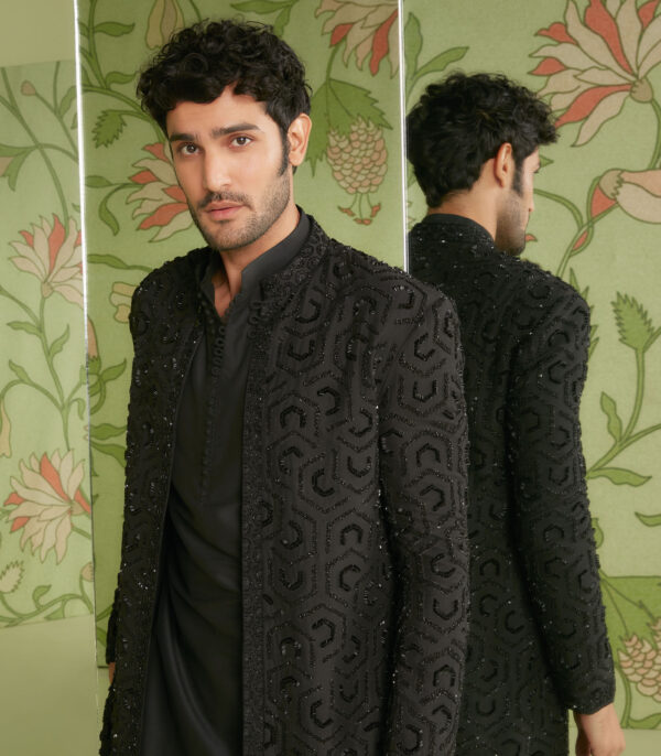 Black Indo Western Jacket Set - Image 3