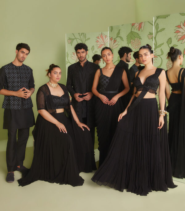 Black Without Collar Bundi Kurta Set - Image 3