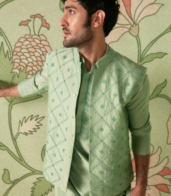 Sage Green Kurta Bundi Set - Image 2