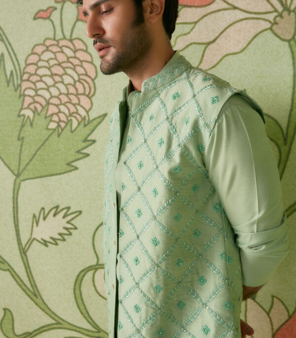 Sage Green Kurta Bundi Set - Image 3
