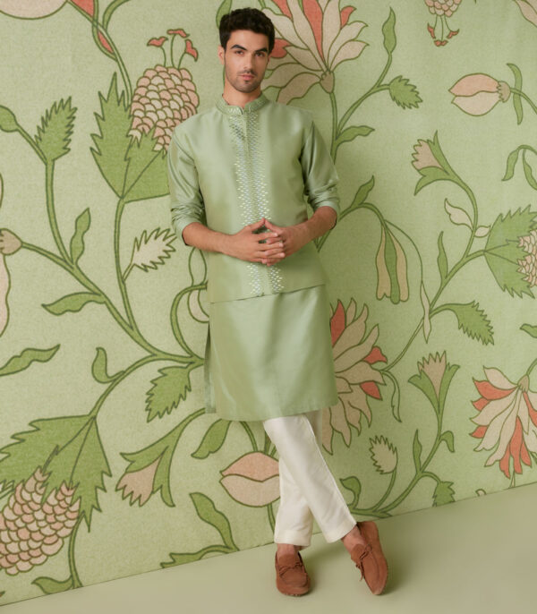 Sheen Green Kurta Bundi Set - Image 2