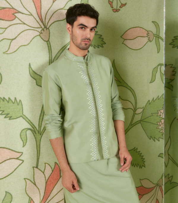 Sheen Green Kurta Bundi Set - Image 3