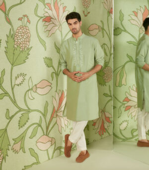 Sheen Green Kurta Bundi Set
