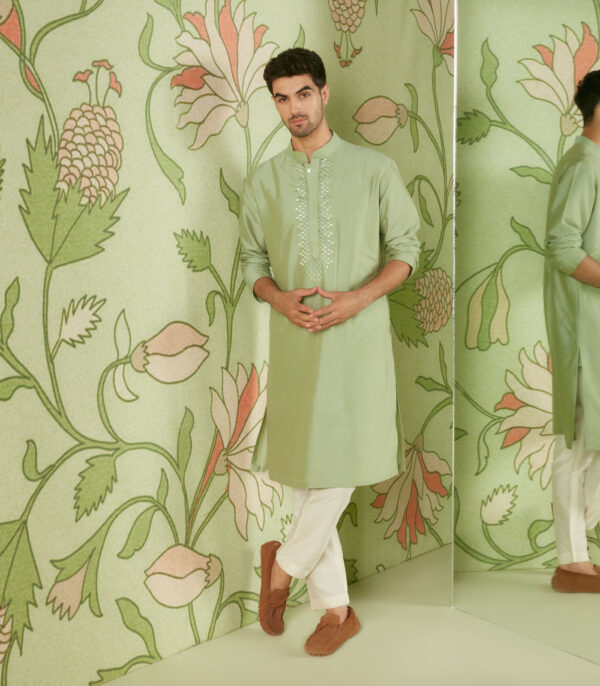 Sheen Green Kurta Bundi Set