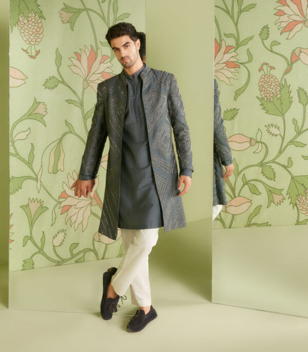 Charcoal Grey Long Jacket Set - Image 2
