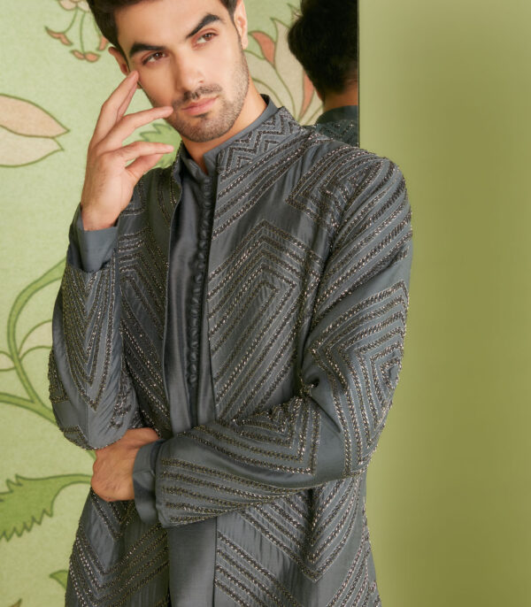 Charcoal Grey Long Jacket Set - Image 3