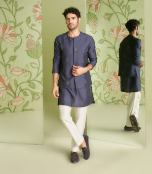 Navy Blue Bundi Kurta Set