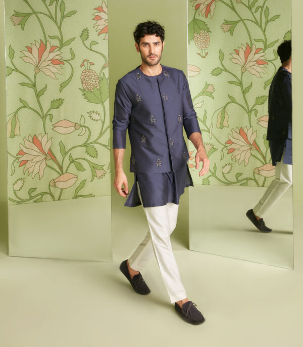 Navy Blue Bundi Kurta Set - Image 3