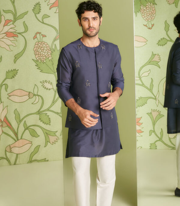 Navy Blue Bundi Kurta Set - Image 4