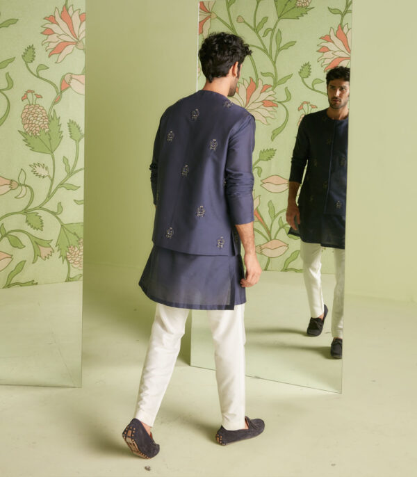 Navy Blue Bundi Kurta Set - Image 2