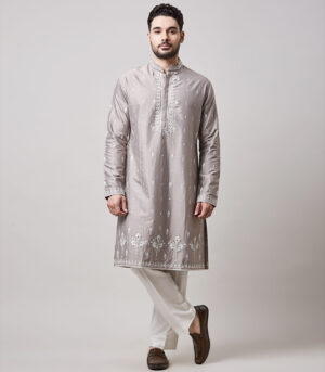 GREY MUGHAL BUTTI EMBROIDERED KURTA SET