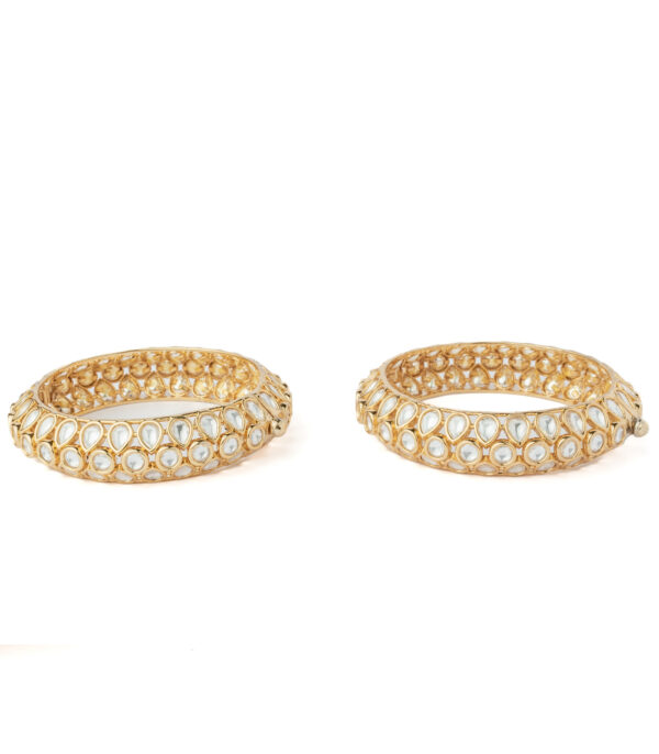 Gold Plated Womens Kundan, Polki Pair of bangles - Image 2