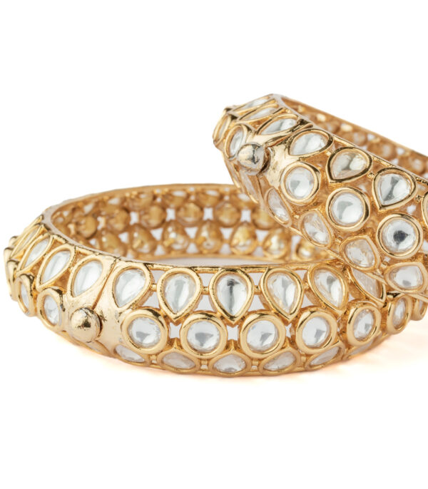Gold Plated Womens Kundan, Polki Pair of bangles - Image 3