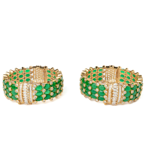 Green Womens Kundan, Polki Pair of bangles